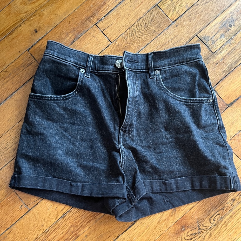 Express super high rise black jean mom shorts